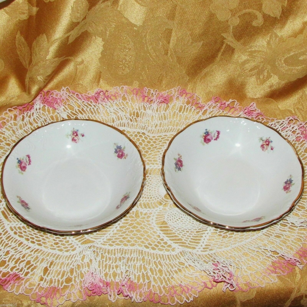 2 Vintage Soup Bowls Wawel Poland Floral Porcelain Dishes Cottagecore